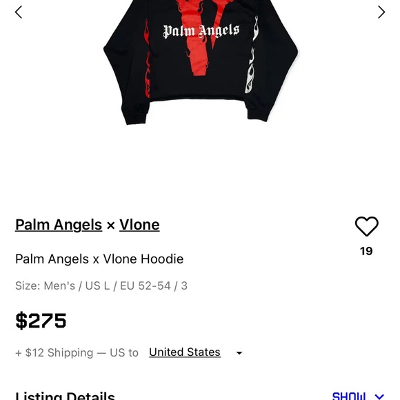 VLONE PALM ANGELS HOODIE SIZE SMALL - Picture 2 of 4